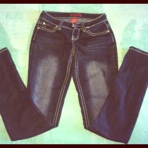 Red rivet skinny jeans!